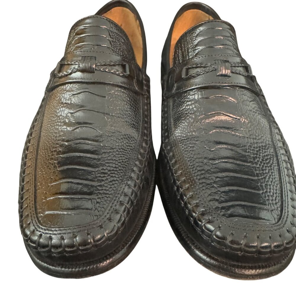Brass Boot Walking Gloves Men's Black Leather Alligator Print Loafers Size 11.5M - Picture 2 of 12
